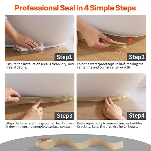 Dstorelhp 2 Rolls Beige Caulk Tape Waterproof Self Adhesive, Decorative Caulking Tape for Kitchen, Countertop, Bathroom, Sink, Bathtub, Toilet, Shower (1.5" x 10.5Ft)