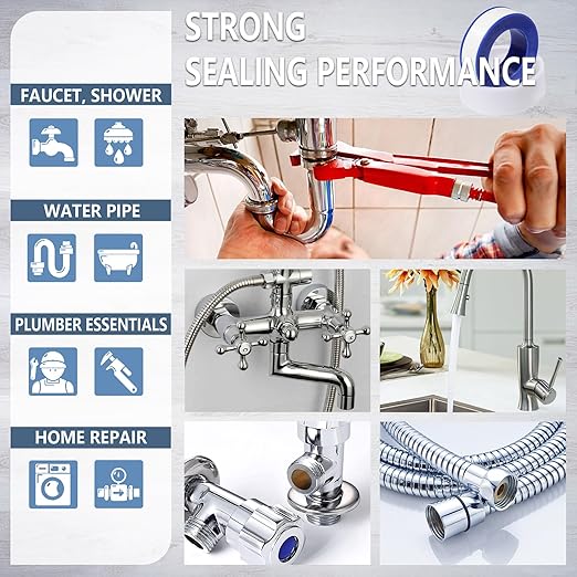 Teflon Tape,PTFE Plumbers Tape,for Sealing,Plumbing,Sealant,Thread Seal for Shower Head,Water Pipe,Prevent Leakage,(2 Rolls,1/2 Inch X 520 Inches).