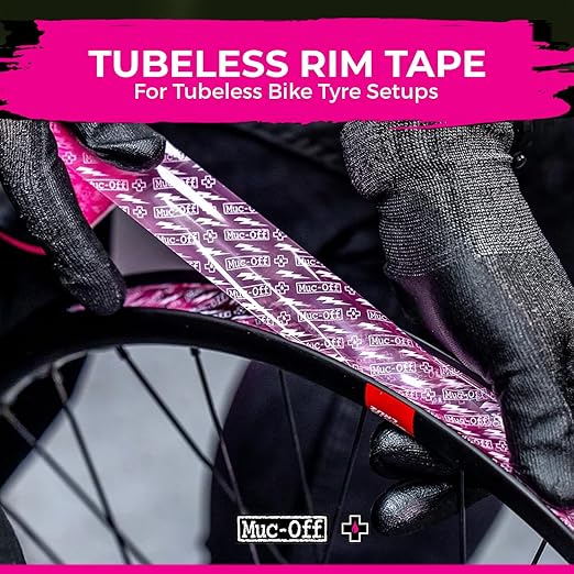 Muc-Off Tubeless Rim Tape 25mm (Pack of 2) - 10m Roll with 4X Seal Patches | Pressure-Sensitive Adhesive for Tubeless Bike Tyre Setups | Fits Road, CX, Gravel, MTB & Plus Rims