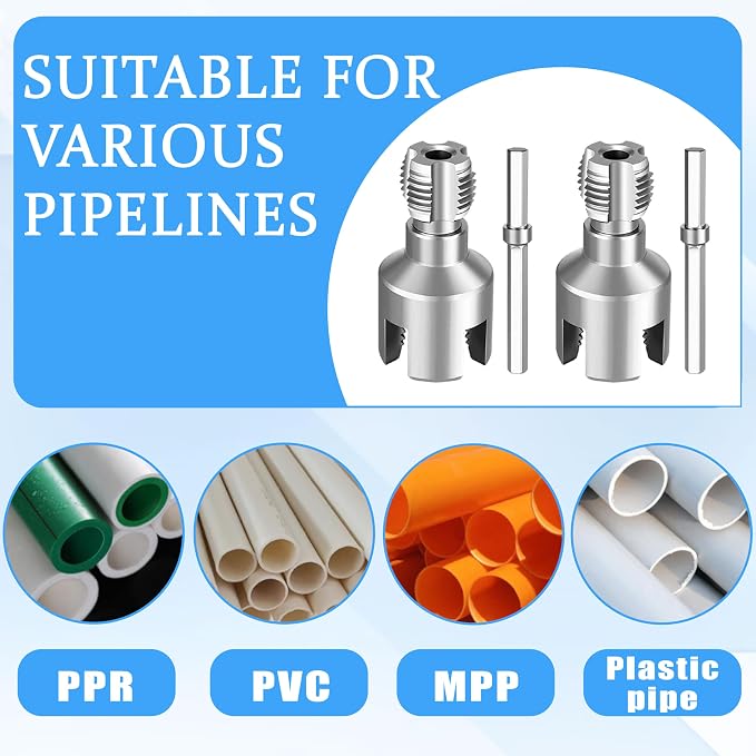 2 PCS 2-in-1 PVC Pipe Threader Kit, Dual Function Integrated Internal & External Pipe Threader with 1/2" & 3/4" Dies, PTFE Tape & Gloves. Drill Compatible Pipe Threader Kit for Home Repairs