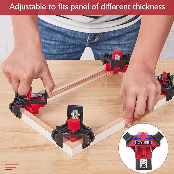 90 Degree Angle Clamps, Woodworking Corner Clip, Right Angle Clip Fixer, Set of 4 Clamp Tool with Adjustable Hand Tools (red4)