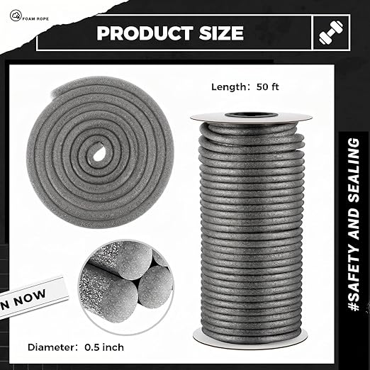 MotiMind 1/2 Inch x 500 ft Foam Backer Rod for Gaps Joints Concrete Crack Filler Caulk Saver Bulk Foam Backing Rod Concrete Filler Rope for Weather Stripping Door Seal(Gray)