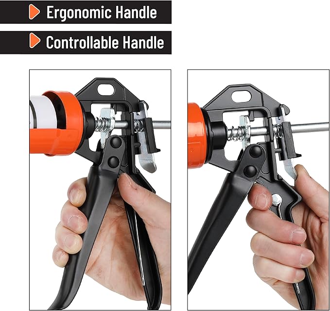Bates- Caulking Gun, 12:1 Thrust Ratio, Black & Orange, Caulking Tool Gun, Caulk Gun No Drip, Hand Caulking Guns, Silicone Gun, Caulking Gun Tool, No Drip Caulk Gun