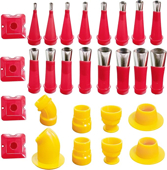 28PCS Universal Integrated Rubber Nozzle Tool Kit,Caulking Tips,Caulking Nozzles for Sausage Caulking Guns and Hard Glue Guns, Durable Stainless Steel Caulking Nozzles