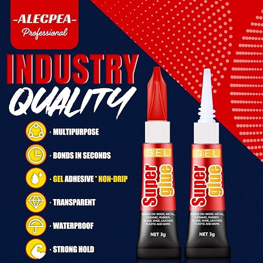 3 Gram (Pack of 12) Single use Super Glue Gel, Super Fast, Thick & Strong Adhesive Superglue, Cyanoacrylate Glue for Hard Plastics, DIY Craft, Ceramics, Frame, Leather, Metal Etc