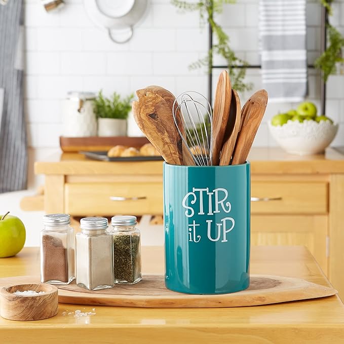 DII Kitchen Accessories Retro Collection Ceramics, Utensil Holder, Teal