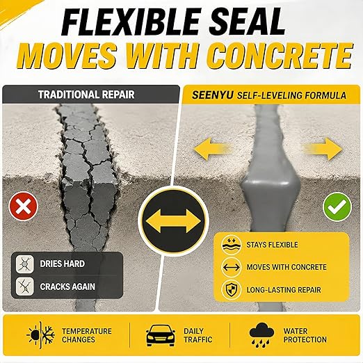Concrete Cement Crack Filler Self-Leveling Sealant, 6PACK Waterproof Fast-Drying Concrete Sealer Repair, Flexible Easy DIY Crack Seal Gule for Driveway, Sidewalk, Patio, Garage Floor, Asphalt