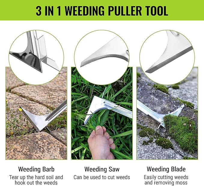 WORKPRO Crack Weeder, Stainless Steel Crevice Weeding Tool with Adjustable Long Handle(27"-54"), L-Shaped Weed Removal Scraper, for Garden Lawn Yard Patio Terrace Paving Garden Hand Tool