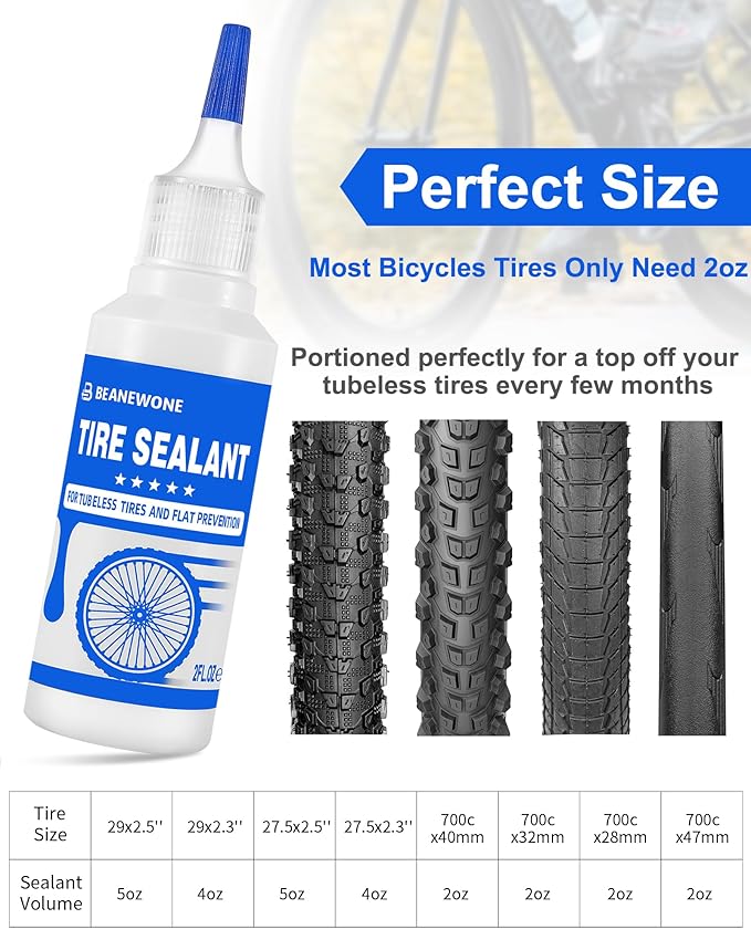 Tubeless Tire Sealant, Tubeless Bike Sealant - 2oz per Bottle, Long-Lasting for MTB, No Tubes and Tubeless Tires. No Tire Removal, Directly Refills in Under 30s