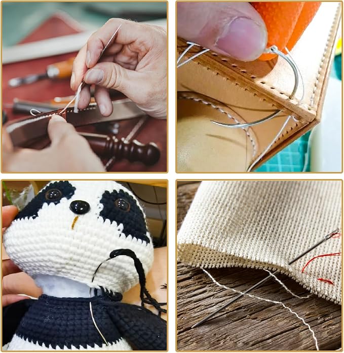 Heavy Duty Hand Sewing Needles Kit, 14 PCS with 10 Leather & 4 Curved Needles for Home Upholstery, Carpet Canvas Repair