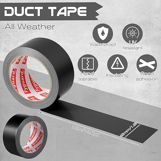 3 Pack Black Duct Tape 1.89 Inch x 60 Yard Total Heavy Duty 8.27Mil Waterproof All Weather, Hand Tearable Duct Tape for Indoor Outdoor Emergency Repairs Duct Sealing Wire Bundling Fixation DIY
