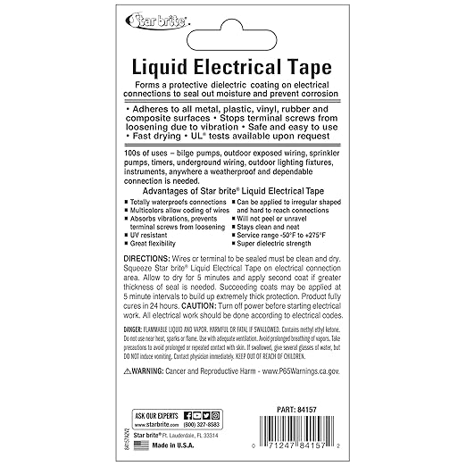 STAR BRITE Liquid Electrical Tape - Superior Adhesion and Flexible Protection for Frayed Cables, Terminals, and Electric Splices
