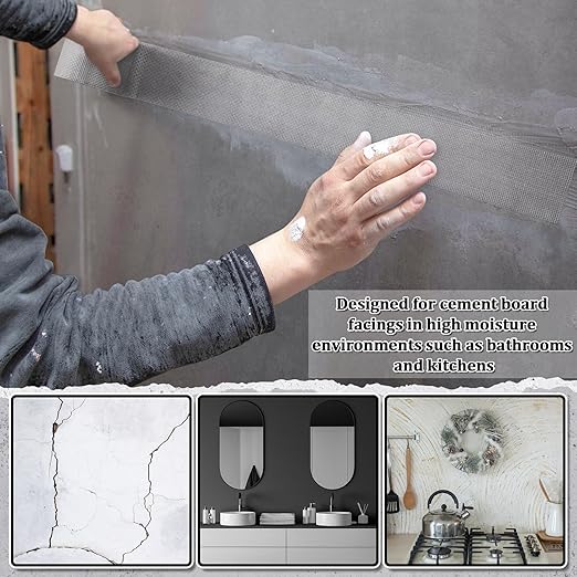 350 ft x 4 Inch Cement Board Joint Tape Self Adhesive Durable Gray Fiberglass Mesh Drywall Mesh Repair Tape for Cement Board Joints Repairing, Sealing and Strengthening