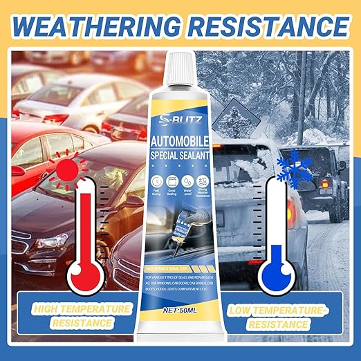 Window Sealant Black Silicone Sealant Water-Repellent Durable Sturdy, High Temperature Silicone Sealant Versatile Sealing Windscreen Sealant for Car Headlights, Rubber Seals (Blue)