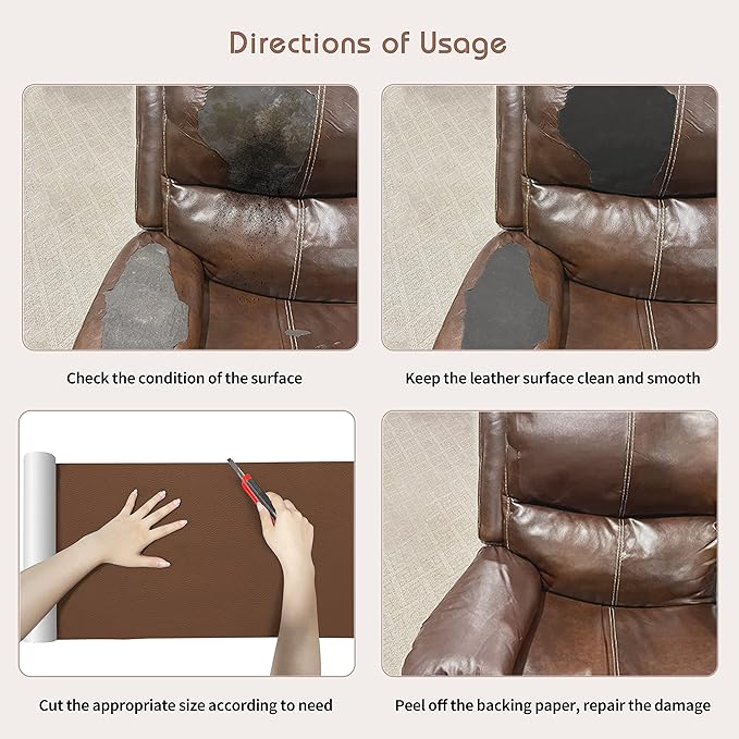 KING MOUNTAIN Leather Repair Patch, 12 x 60 Inches Self-Adhesive Repair Tape for Damaged Furniture, Seating, Car Seats, Goods (New Brown)