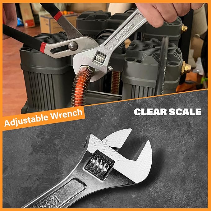 4-Piece Wrench Pliers Set,8 & 12 Inch Adjustable Wrench Set with 8 & 10 Inch Groove Joint Pliers for Home Repair