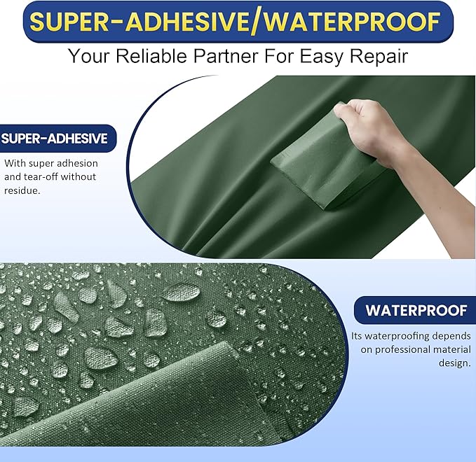 Self-Adhesive Canvas Repair Tape, 4" x 79" Waterproof Canvas Repair Patch, Fabric Patch Repairs Kit for Furniture, Tents, Sunbrellas, Boat Covers Awnings, Couches, Clothes, Bags Army Green