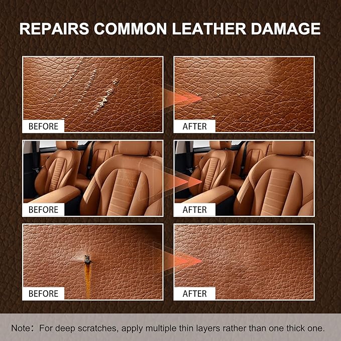 Leather Repair Kit - Restores Faux,Vinyl,Artificial and Real Leather,Sofa,Jacket,Car Seats and Purse.Professional Results,Repairs Burn Holes,Scratches,Tears (Brown)
