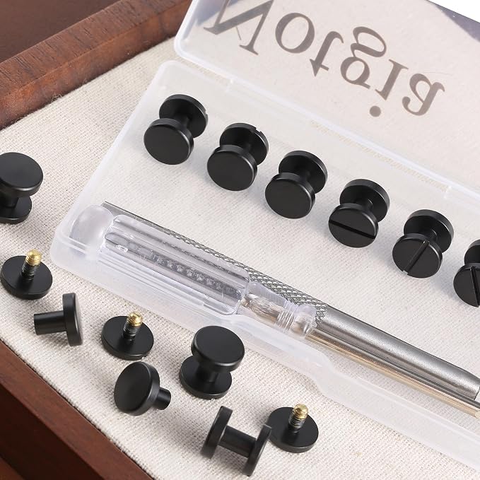 Notgia 6 Sets 10x6MM Brass Chicago Screws Rivets for Leather Binding Screws Studs Purse Hardware Spikes and Studs for Repair Decorate Clothing Shoes Belt Collar Leather Craft (Black)