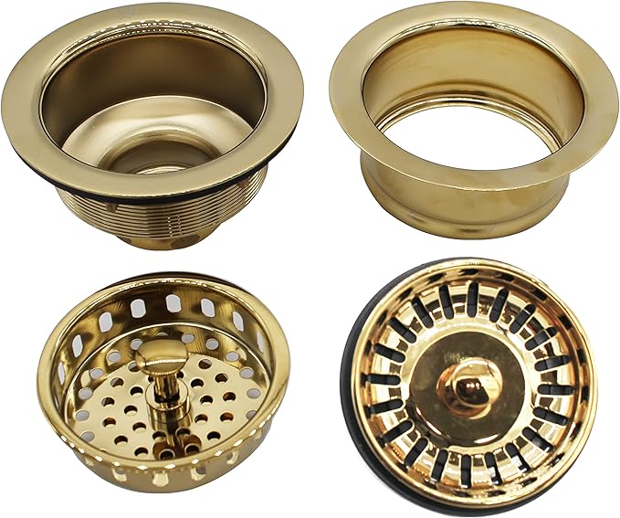 Westbrass CO2165S-01 COMBO PACK 3-1/2" Post Style Large Kitchen Sink Basket Strainer and Waste Disposal Drain Flange with Basket Strainer, Polished Brass