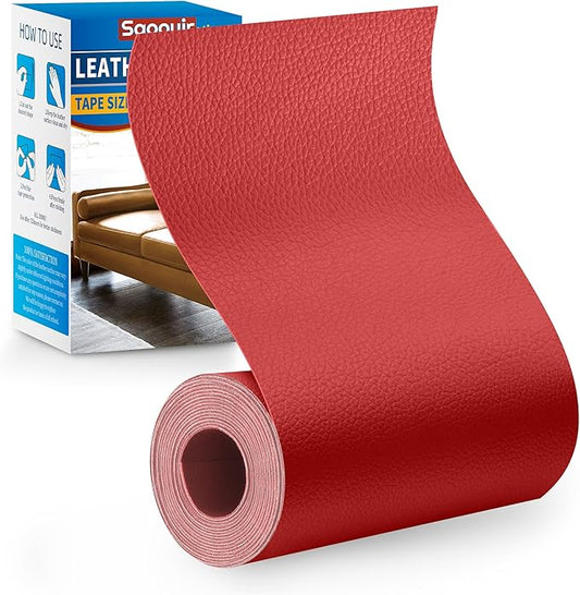Leather Repair Patch Tape Kit, 4" x 63" Self Adhesive Leather Repair Patch for Furniture, Vinyl Leather Repair Kit for Car Seat, Chairs, Couch, Sofa, Boat Red
