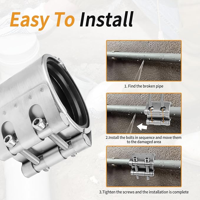 Pipe Repair Clamp Kit -3 Inch 74mm-79mm High Pressure Resistant Pipe Coupling Clamp for Plastic&Metal Pipes, Emergency Duty Leak Sealer with Stainless Steel, Quick Fix for Water/Gas/Oil Lines