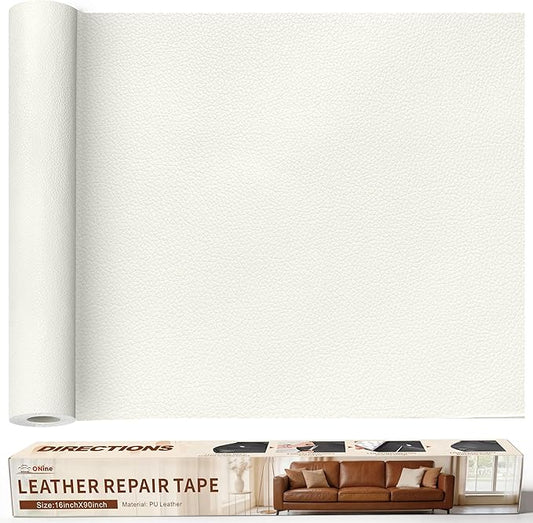 ONine Leather Repair Patch，Leather Repair Tape, 16 x 90 inches Leather Repair Patch for Furniture,Vinyl Repair kit，Leather Couch Patch，for Sofas, Furniture, car Seats(White-Litchi Grain)