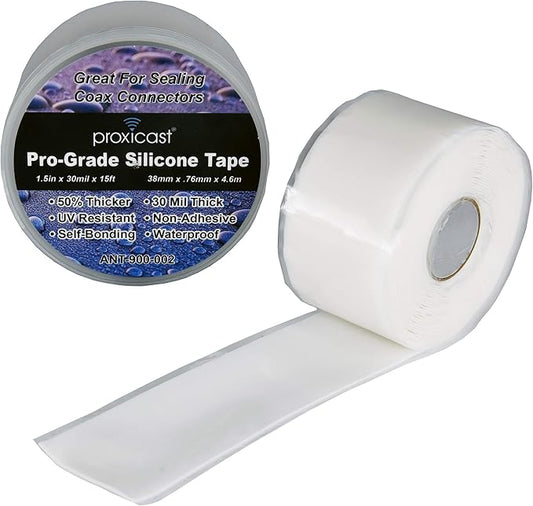 Proxicast Pro-Grade Extra Strong 30mil Weatherproof Self-Fusing Silicone Rubber Sealing Tape For Outdoor Antenna Coax & Electrical Cables, Hose/Pipe Leaks & Emergency Repairs (1.5" x 15' roll) - White