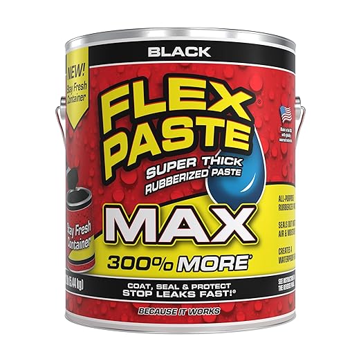 Flex Paste, Waterproof Paintable Putty, Spackle Sealant, Fill Gaps Cracks Holes - Block Out Water and Air - UV Resistant - Walls, Drywall, EPDM, Concrete, Roof, RV Repairs, Black, MAX