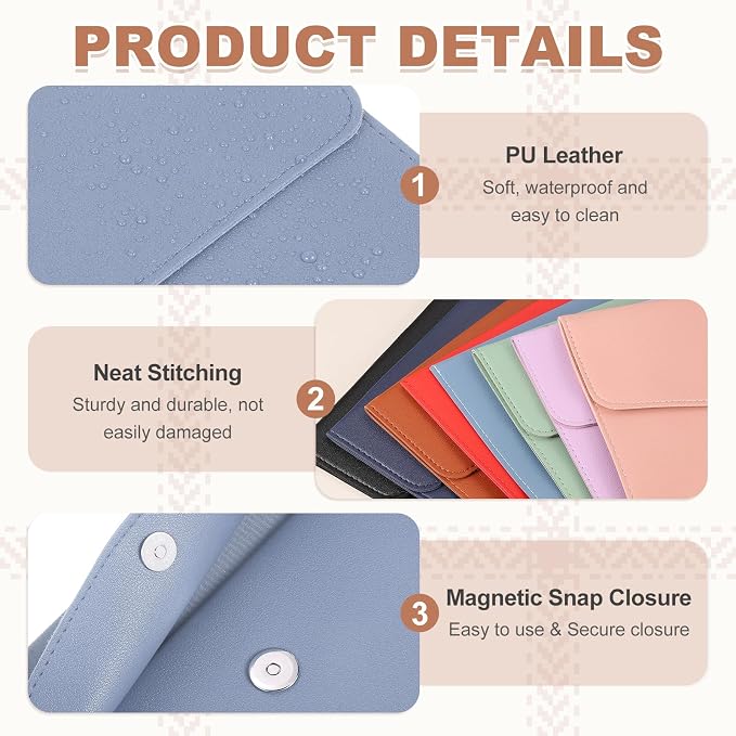 PATIKIL 2Pcs PU Leather A4 File Folder, Document Holder Envelope Waterproof Napa Texture Filing Organizer Portfolio Folder Case with Magnetic Snap for Home Office, Light Blue, Navy Blue