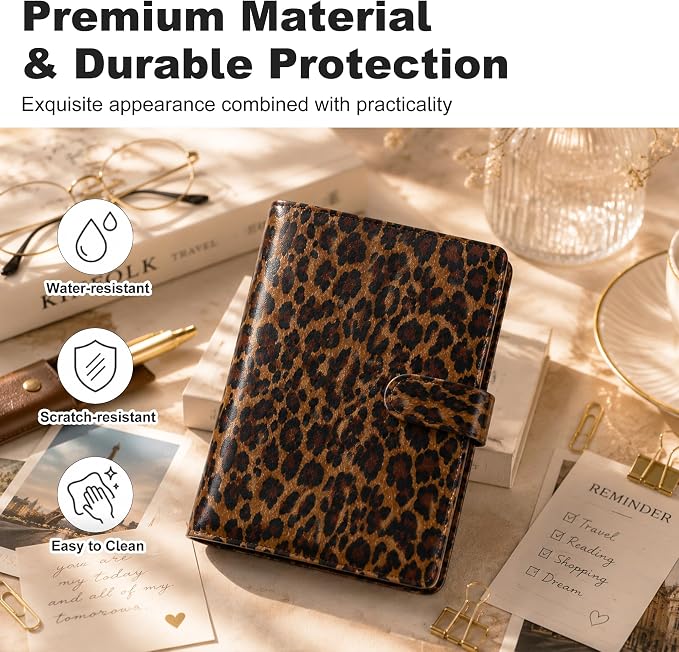 Convend A5 Kpop Photocard Binder,6 Ring Refillable Binder Album with 240 Card Slots, PU Leather Cover,Magnetic Closure for K-pop Photocards,Trading Cards, Game Cards,Leopard Textured
