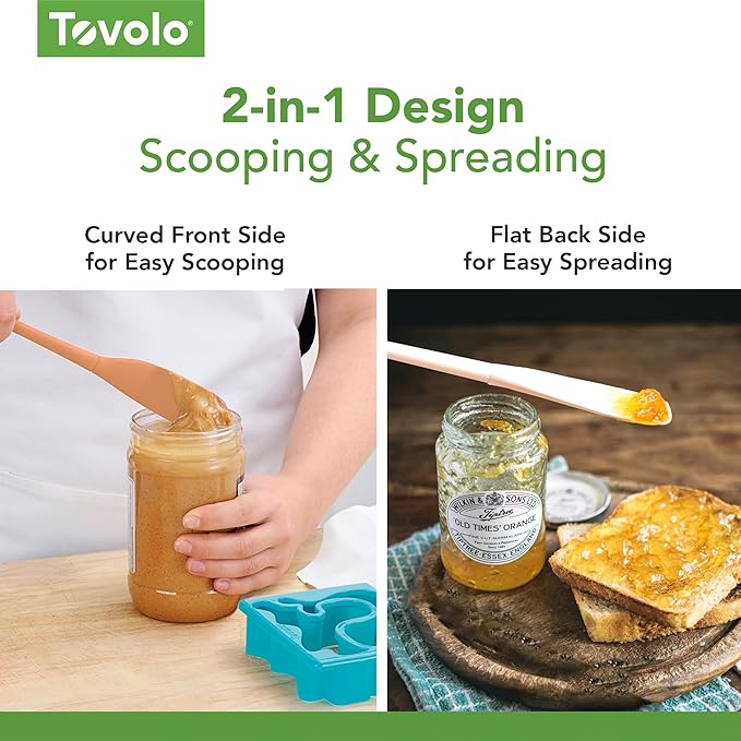 Tovolo Silicone Jar Spatula Long Handled Rubber Scraping Scooping Tool for Peanut Butter Jam Jelly Jars Blenders, Extra Long Flex Core Silicone Jar Scraper Dishwasher Safe BPA Free, Cayenne Red