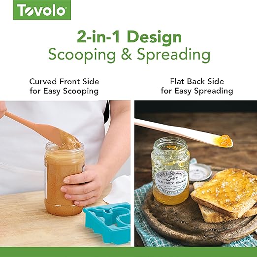 Tovolo Silicone Jar Spatula Long Handled Rubber Scraping Scooping Tool for Peanut Butter Jam Jelly Jars Blenders, Extra Long Flex Core Silicone Jar Scraper Dishwasher Safe BPA Free, Aqua Seafoam Green