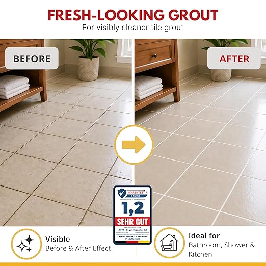 ISPAR Tile Grout Repair Kit – White Grout Filler 8.8 oz, Pre-Mixed Grout Repair Paste, Ready to Use Tile Joint Filler for Bathroom & Shower Tile, Includes Spatula