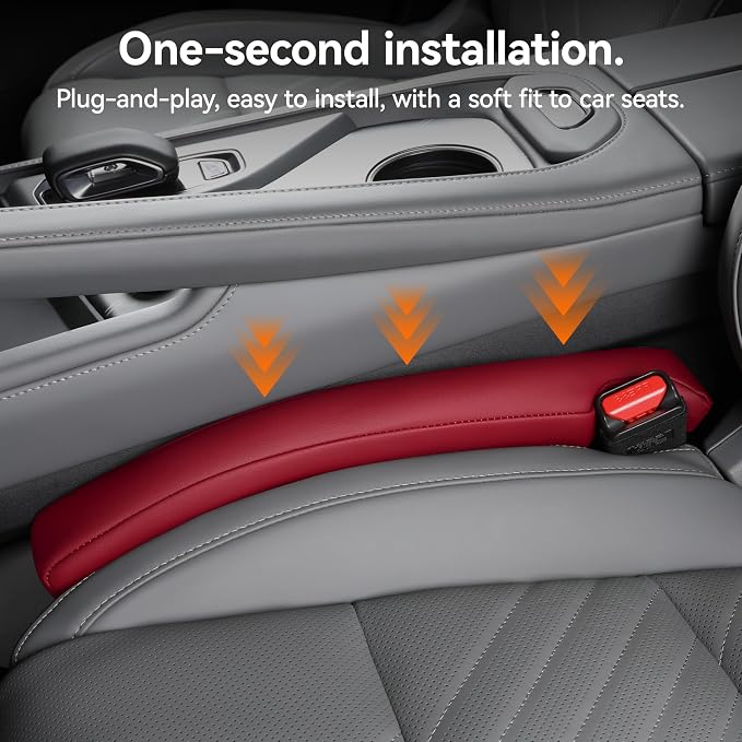 Car Seat Gap Filler 2 Pack, Faux Leather Strip/Plug Console Blockers for Cars, Trucks, SUVs, Adjustable Width 1.4–2.4 Inch, Universal Fit Prevents Items Falling Between Seats