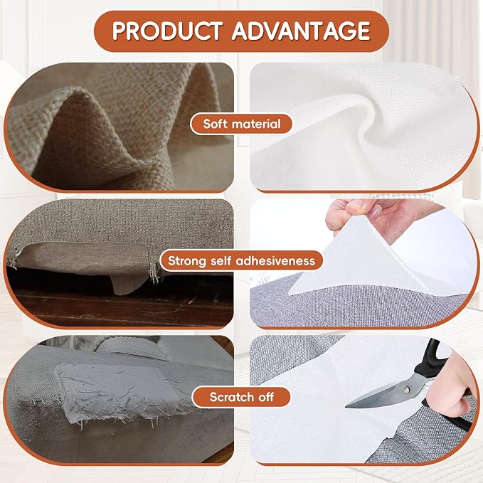 Linen Fabric Repair Tape 2 Pcs 8x12 Inch, Self Adhesive Couch Patch Repair Fabric Tape for Furniture, Linen Patch Kit for Couch, Carpet, Upholstery, Chair, Sofa, Cushion, Bag (White)