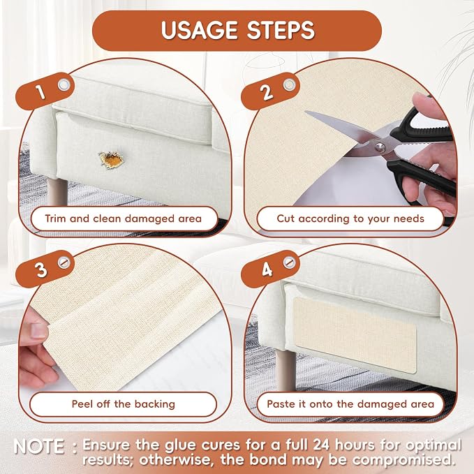 Linen Fabric Repair Tape 4x79 Inch, Self Adhesive Couch Patch Repair Fabric Tape for Furniture, Linen Patch Kit for Couch, Carpet, Upholstery, Chair, Sofa, Pillows, Bag (Coarse, Beige)