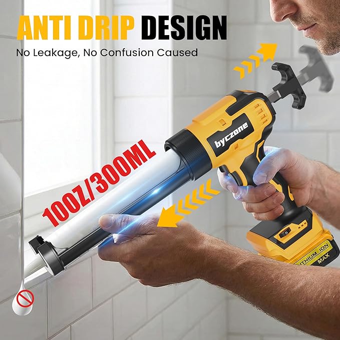 Electric Caulking Gun Compatible With Dewalt 20V Max Battery, 10 Oz Cordless Caulk Gun with 6 Adjustable Speed, LED Light, Battery Powered Caulking Gun for Filling, Sealing, Repair (TOOL ONLY)