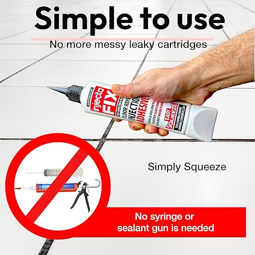 Floor-Fix Pro Eeasy Squeeze 10.1 Fl Oz - Extra Strength - Fix Loose & Hollow Tiles, Squeaky Wood & Laminate - Includes Built in 5/64” Syringe Tip - Adjustable to 5/64. No Sealant Gun Required (12)