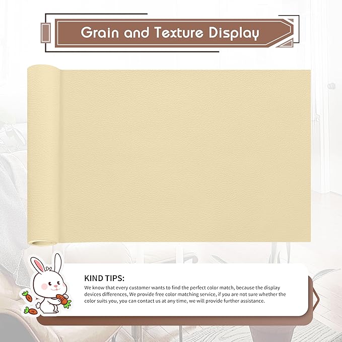KING MOUNTAIN Leather Repair Patch, 12 x 60 Inches Self-Adhesive Repair Tape for Damaged Furniture, Sofa Seating, Car Seats, Goods (Beige Yellow)