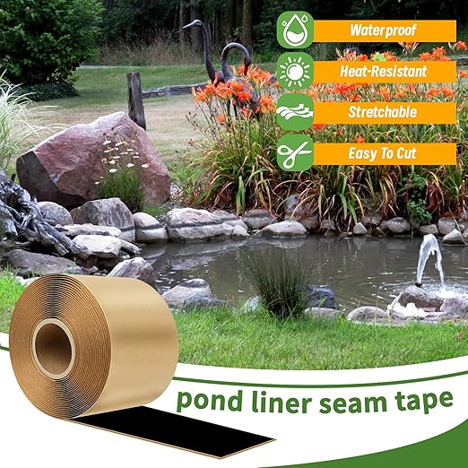 U0U 2PCS Pond Liner Seam Tape,4" x 20'Self Adhesive Double Sided Butyl Pond Seam Tape for EPDM Pond Liners,Waterproof Sealing Tape for EPDM Pond Liner Garden Cover Repair (4" x 20'-2Pack)