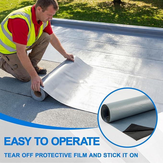 40in x 16.5ft Roof Waterproof Tape, Heavy Duty TPU Self-Adhesive Leak Repair for Large Roofs, Warehouses, Commercial Buildings & Industrial Projects, Instant Weatherproof Seal (Gray)