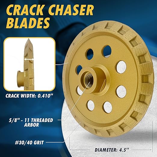 4.5" Crack Chaser Blade for Cured Concrete, Asphalt Repair or Joint Widen, Turbo Rim, 0.410" Width, 5/8"-11 Arbor