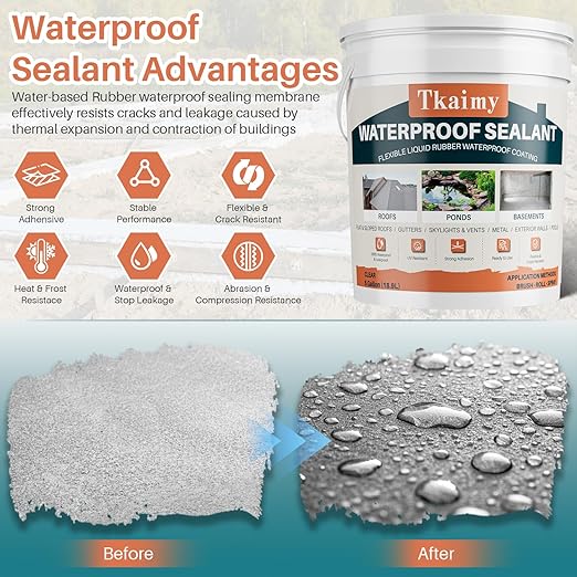 Tkaimy Transparent Waterproof Coating Agent, 5 Gallon, Invisible Waterproof Sealant Leak Repair, Indoor & Outdoor Roof, Shower, Wall, Kitchen, Skylight, Clear Water Proof Sealant