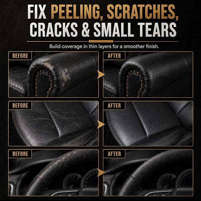 ARCSSAI Black Leather & Vinyl Repair Kit, Sofa, Jacket, Car Seats and Purse. Leather Repair Kit. Super Easy Instructions to Match Any Color, Restore Any Material, Bonded, Italian, Pleather, Genuine