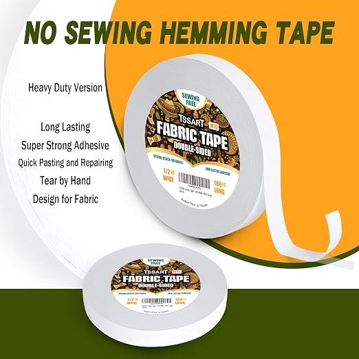 Fabric Tape M15 - Sticky Double-Sided Tape Strong Adhesive Cloth Leather Tape Press-on Tape, No Sewing or Ironing, Gluing, Alterations and Hemming - 1/2inch Wide 180FT Long