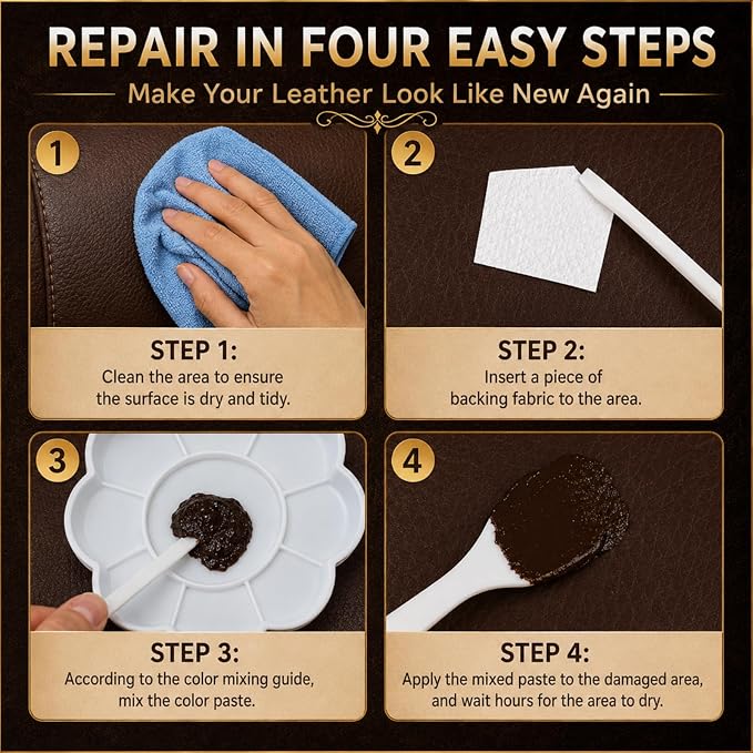 Vigorder Brown Leather Repair Kit for Furniture, Leather Couch Repair Kit for Sofa, Car Seats, Jacket and Purse, Fix Scratches, Tears, Holes, Cracks and Peeling with Easy Instructions