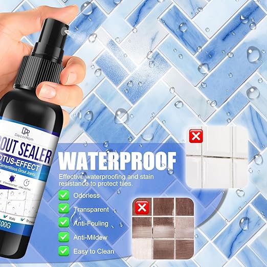 Grout Sealer, Waterproof Tile Sealer for Shower Tile, Floor, Kitchen - 2-in-1 Spraying & Squeezing Application - Clear Fast Dry Stain Resistant Grout Sealant for Bathroom, Shower, Marble