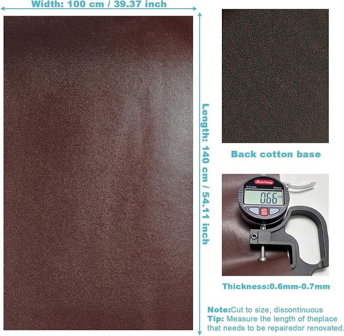 Faux Leather Fabric 39"x54" - Brown Smooth Solid Faux Leather Sheet, Vinyl Leather Upholstery Fabric for Crafts, Sewing, Furniture Reupholstery, Synthetic Leather