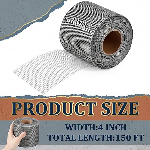 150 ft x 4 Inch Cement Board Joint Tape Self Adhesive Durable Gray Fiberglass Mesh Drywall Mesh Repair Tape for Cement Board Joints Repairing, Sealing and Strengthening